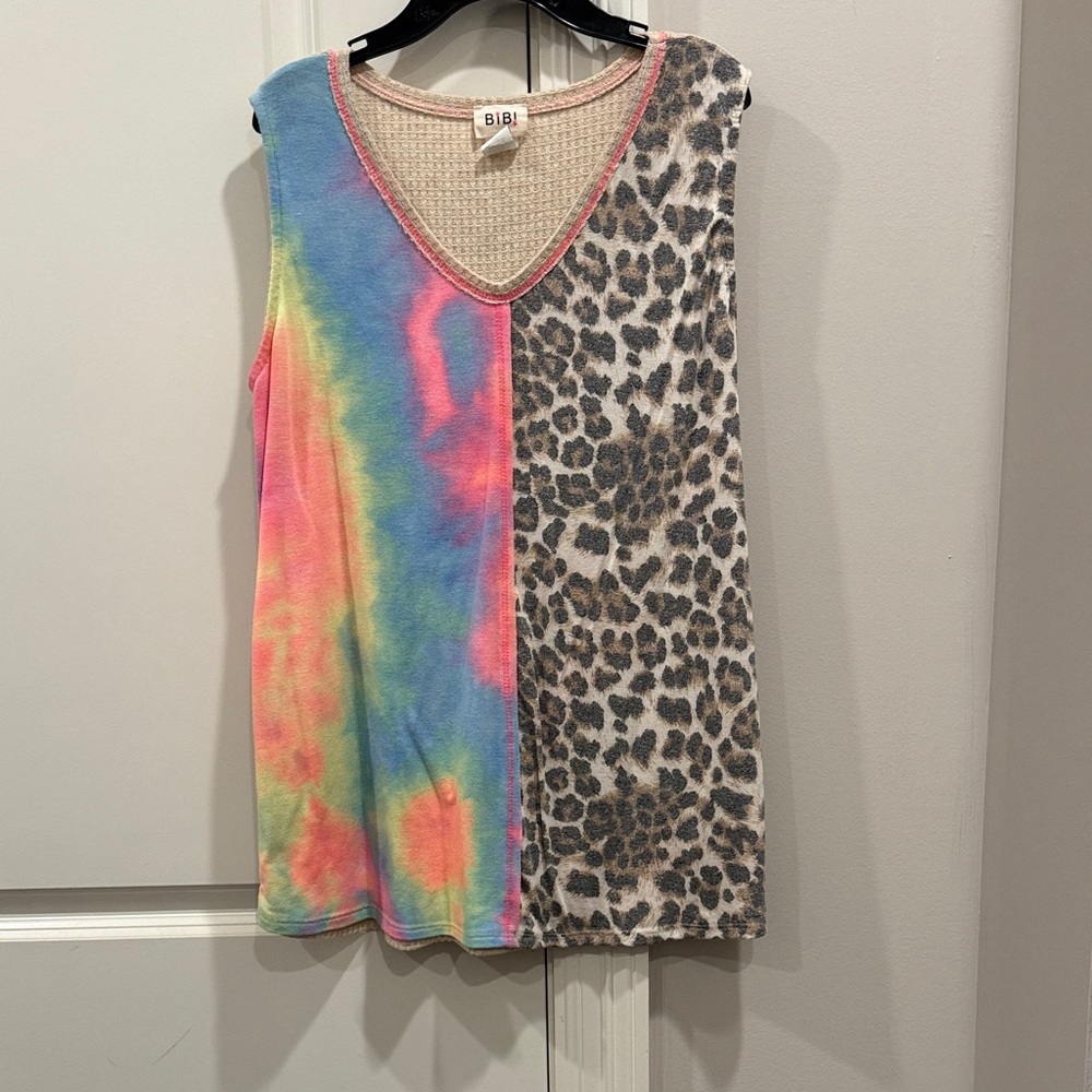 BiBi Vibrant Tie-Dye and Leopard Print Tank Top